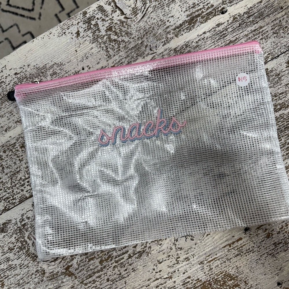 Clear Mesh Snack Pouch with Pink Accents